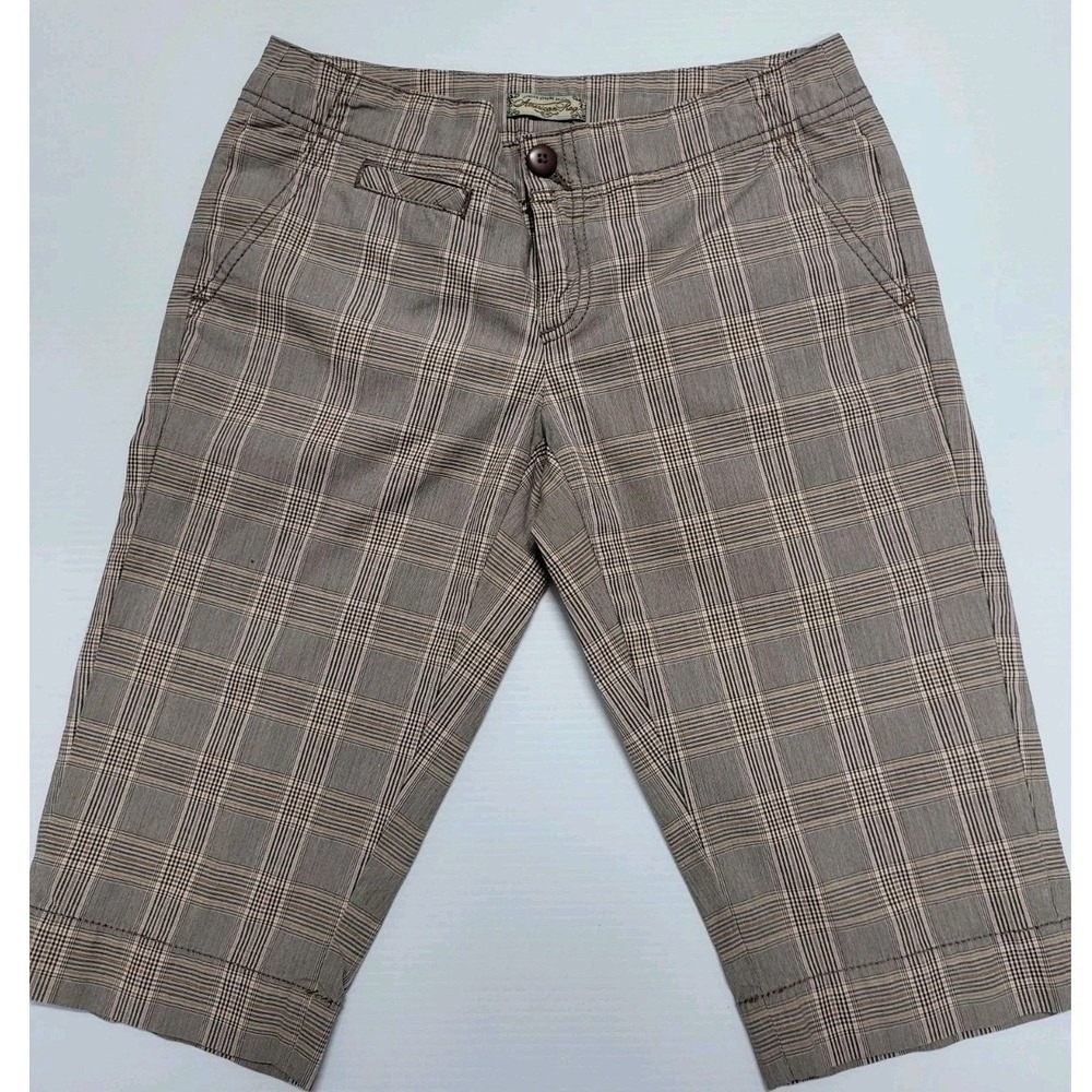 American Rag Womens Brown Plaid Capri Pants Mid Rise Cropped Trousers Size 1
